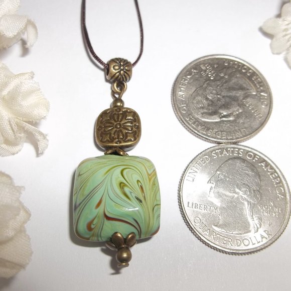 Boho Green & Brown Bronze Beaded Necklace Jewelry Gift For Her Handmade 6742 - Picture 2 of 10